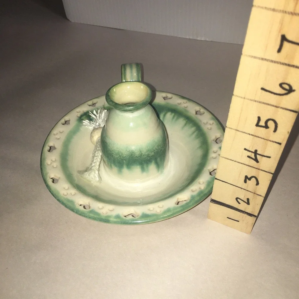 Artist Signed Hand Made Pottery Oil Candle Or Vase W Finger Hold